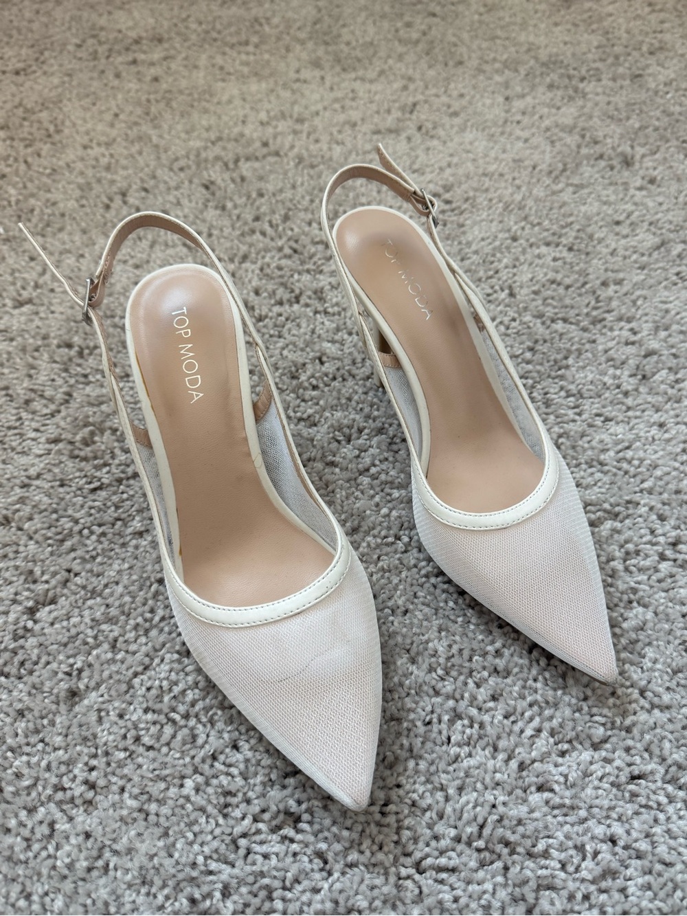 TOP Moda Cream Pointed Slingback Pumps